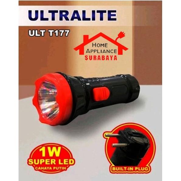 Senter Tangan Camping Murah Super LED Torch ULTRALITE Cahaya Putih 1W ULT T177 / 1W + 8 LED ULT T1W 8LED Bisa Cas Ulang - Rechargeable Tahan 6 Jam