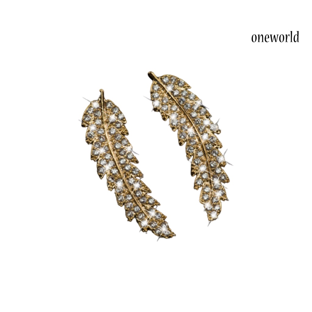 OW# Women Fashion Leaf Rhinestone Inlaid Ear Stud Earrings Romantic Jewelry Gift