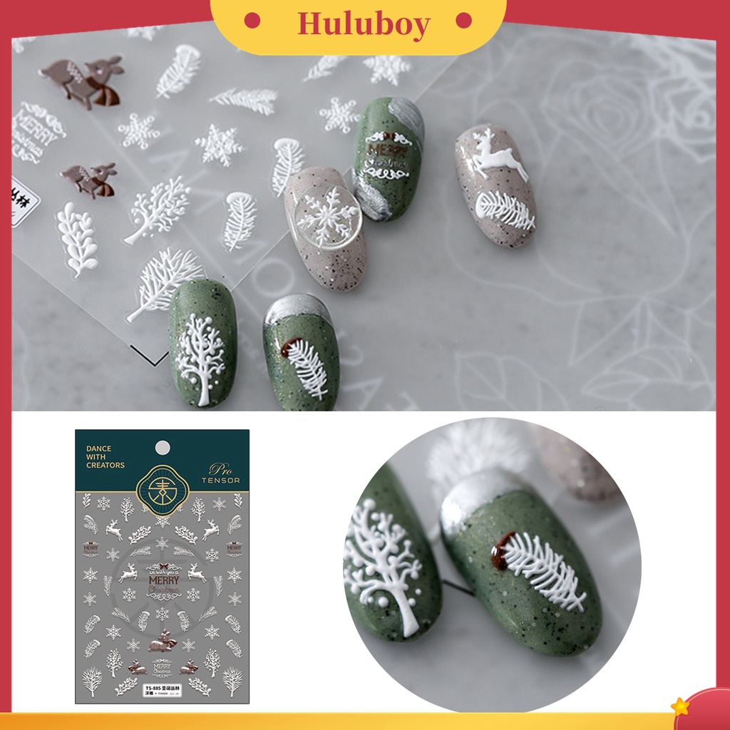 Huluboy Huluboy♡ Stiker Kuku 3D Motif Kepingan Salju Untuk Dekorasi Nail Art