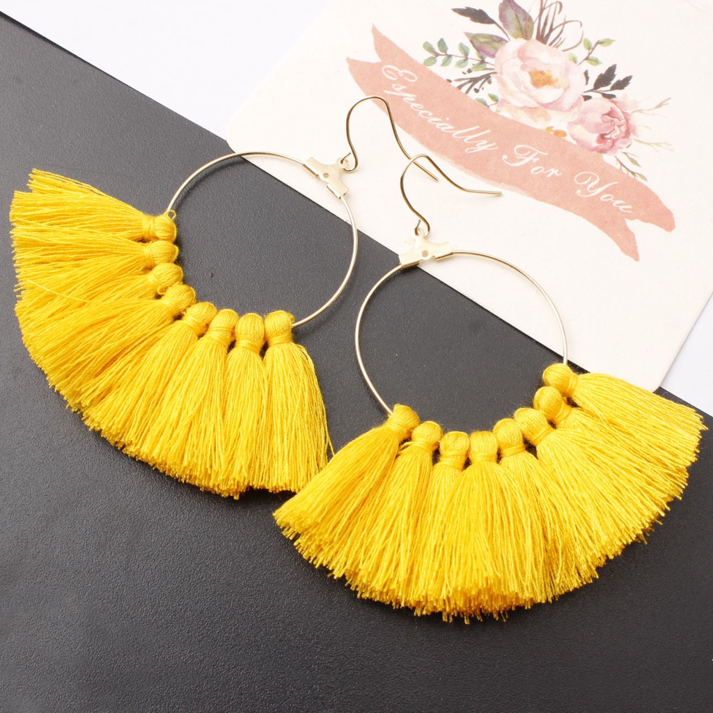 Untuk baru sederhana berbentuk kipas rumbai anting-anting temperamen panjang fringe ornamen bohemian