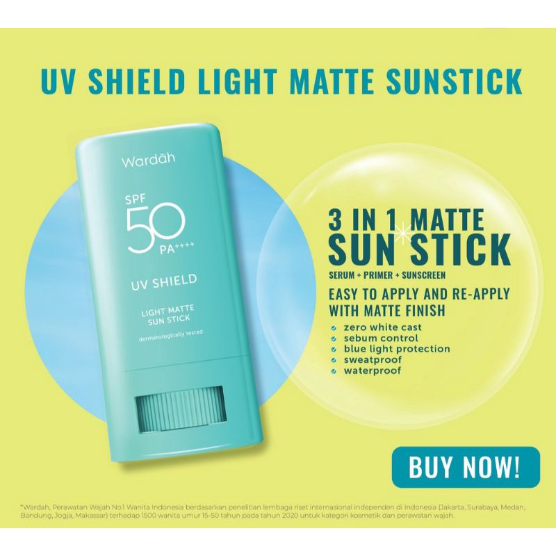 NEW!! Wardah UV Shield light matte mate sun stick stik sunstik sunscreen spf 50 Pa++ 50++ matte and 
