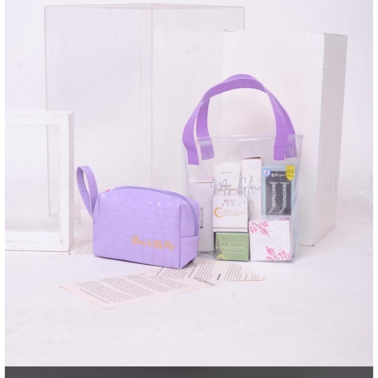 ms glow gift / gift kosmetik ms glow / tas kosmetik transparan / tas pouch ms glow / cosmetics box