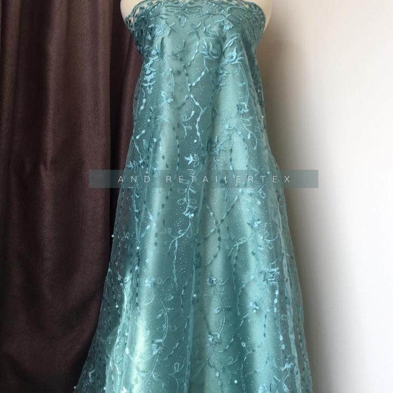 Buruan Beli➬ Bahan Kebaya Brokat Tile Mutiara Bordir Rosemary warna Hijau Wardah Z79 ➬