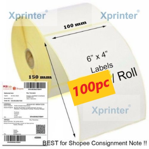 

label thermal label stiker barcode label pengiriman 100x150 / 300pcs thermal