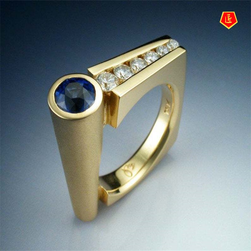 [Ready Stock]Creative Pen Holder Shape Inlaid Blue Gemstone Ring