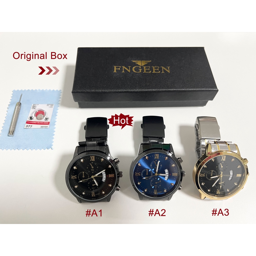 【Dijamin 100% Original】Jam Tangan Pria FNGEEN 5080 Kemewahan Stainless Steel Original Tahan Air Watch + Kotak Gratis-1