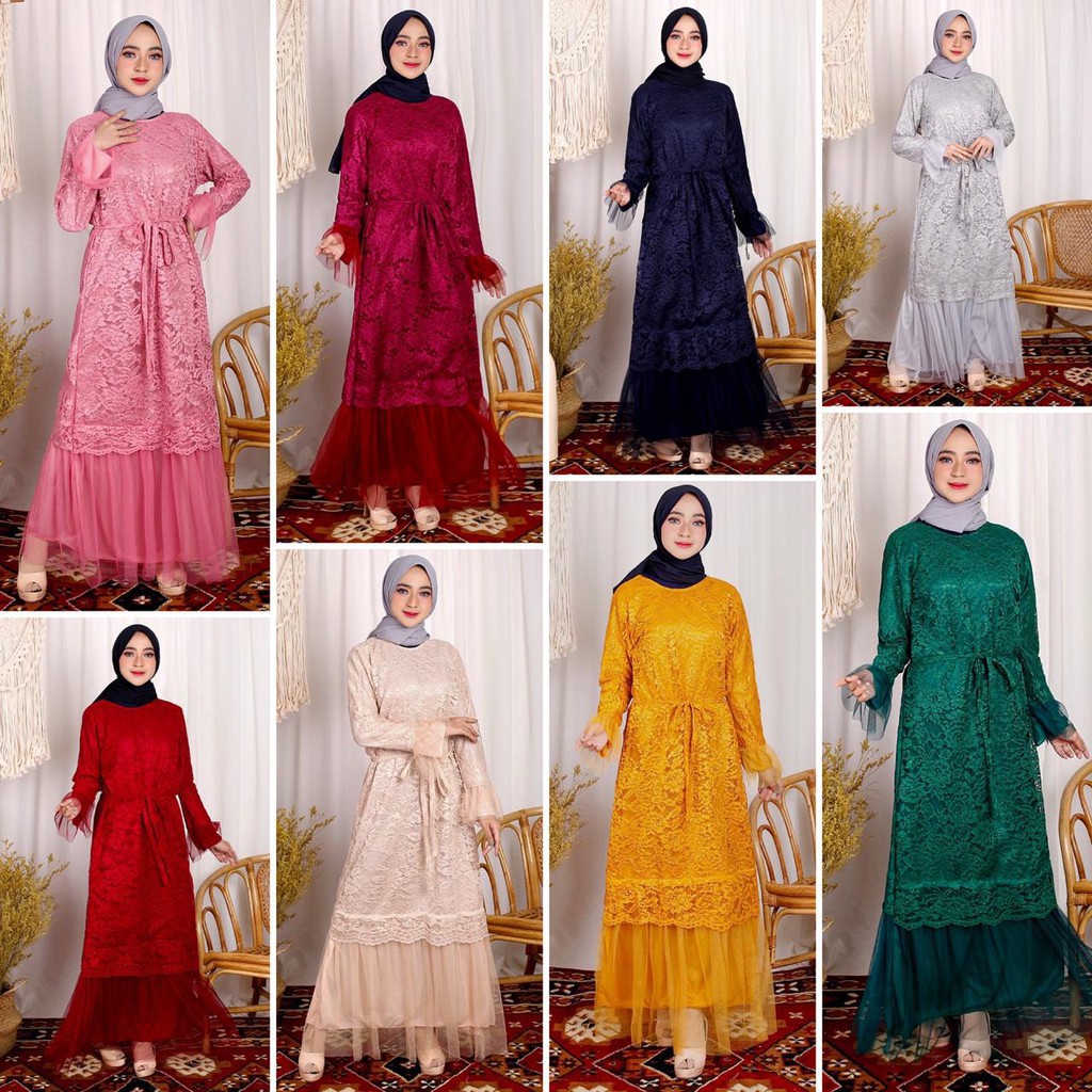 MAXI DRESS KEBAYA BRUKAT MODERN MUSLIM SYARI PARTY DRESS WEDDING WISUDA   - SKM5