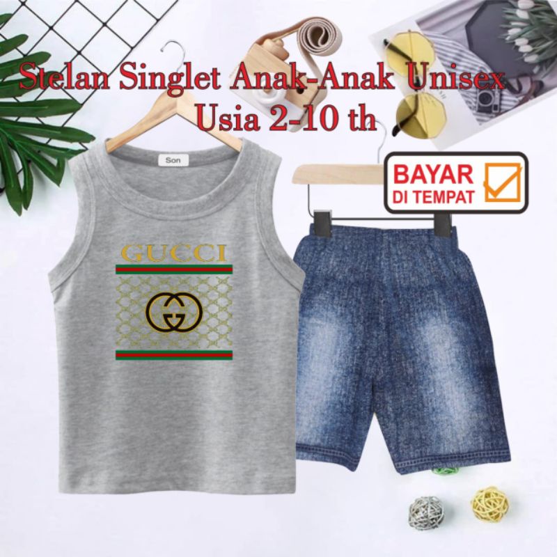 STELAN SINGLET ANAK UNISEX/CELANA SEMI JEANS USIA 2 THN-10 THN( GUC3I)