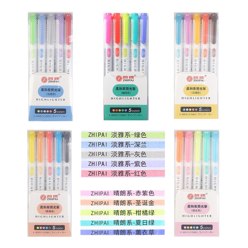 25 Pcs / Set Pena Highlighter Fluorescent Kepala Ganda Untuk Alat Tulis Notebook