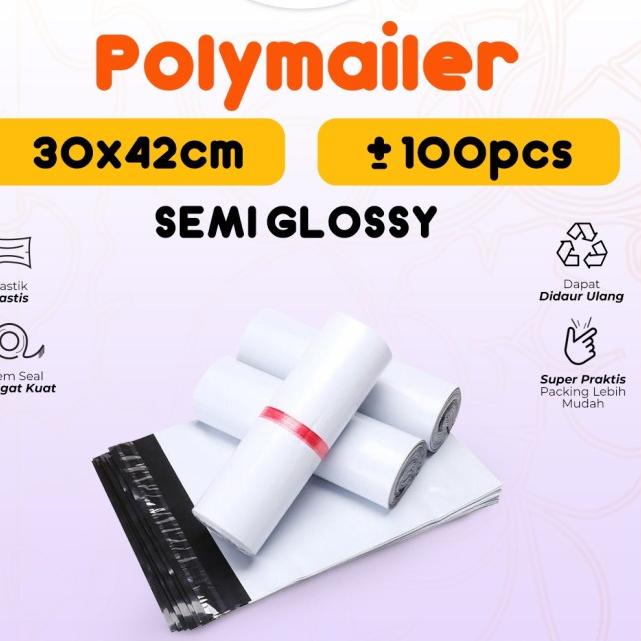 

☊ Plastik Packing Polymailer Warna Putih 30x42 isi 100 pcs Tebal Glossy ♡