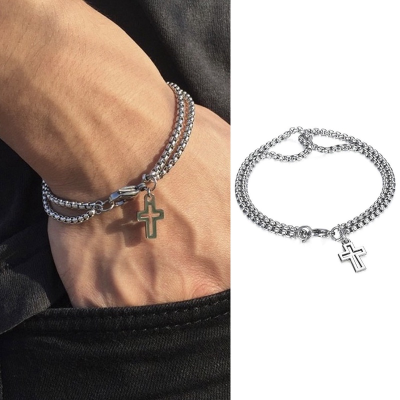 Gelang Rantai Ganda Bahan Titanium steel Untuk Pria