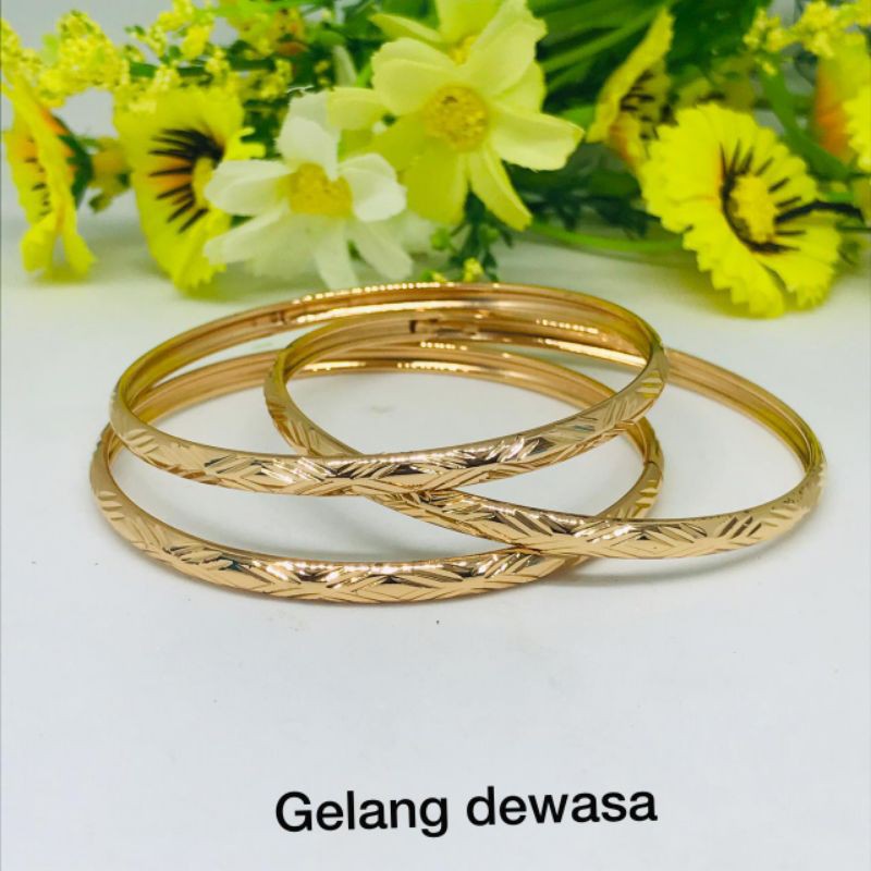 Terbaru Gelang tangan kolong titanium wanita dewasa 3pcs lapis emas 22k anti karat