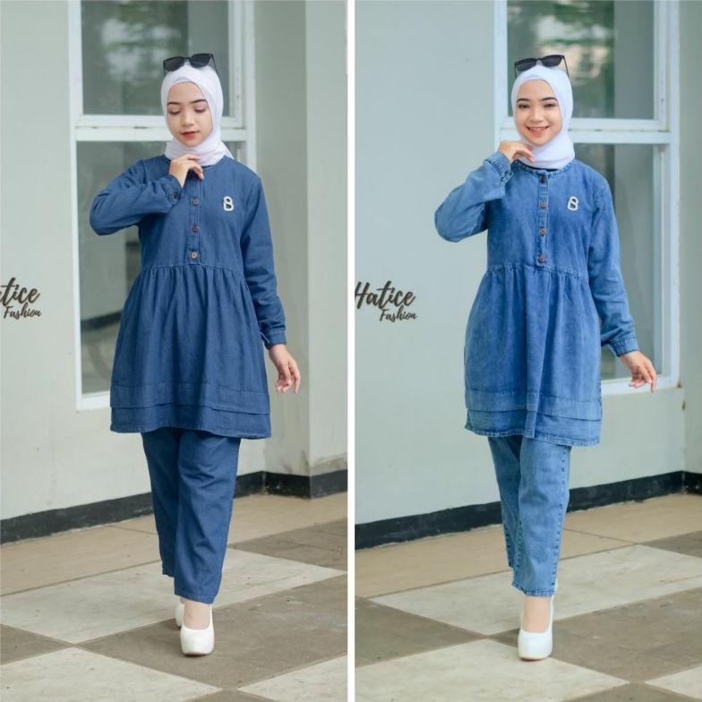 [KODE 6LQYT] VIRAL ONE SET, SETELAN WANITA JEANS WASH HOUNSTOOD,ORI BY HATICE FASHION