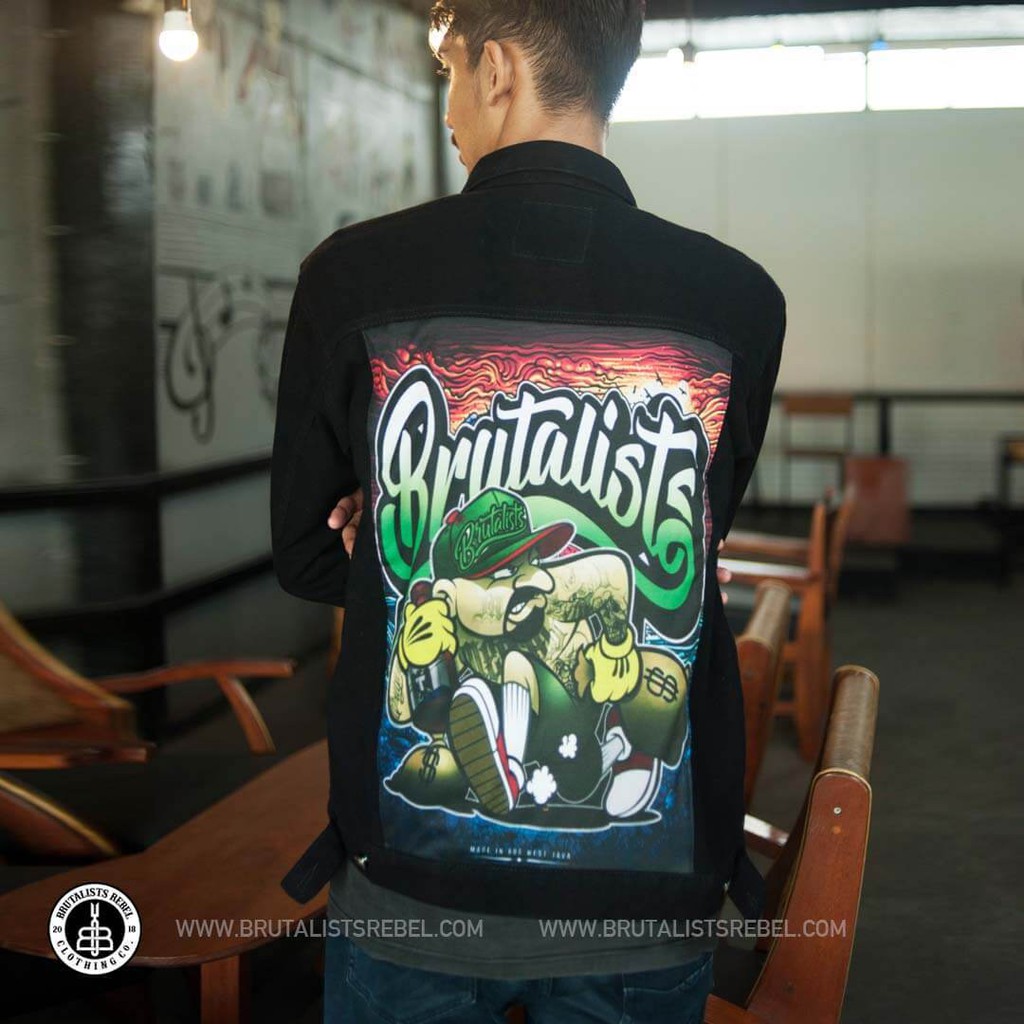 JAKET DENIM JEANS PRINTING GANGSTER FULLBLACK BRUTALISTS