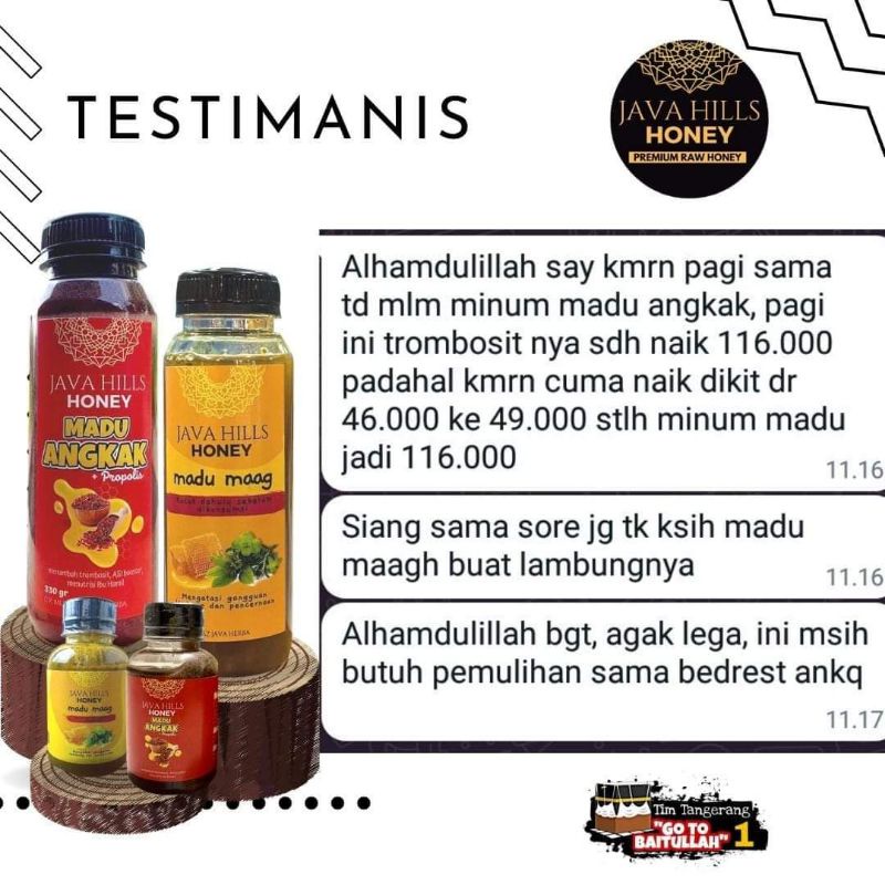 FREE SENDOK KAYU / MADU ANGKAK JAVAHILLS HONEY / JAVA HILLS / MADU ANGKAK / TROMBOSIT