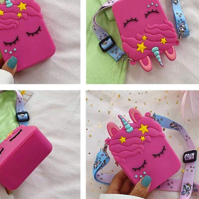⅍ laristerus79 TAS JELLY MINI selempang rubber karakter dewasa anak import unicorn doraemon pooh lin