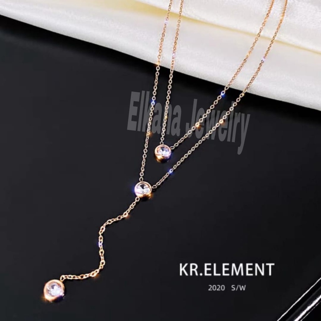 TITANIUM KALUNG 2 LAYER TIGA DIAMOND SUPER BERKELAS PERHIASAN ANTI KARAT&amp;ANTI LUNTUR