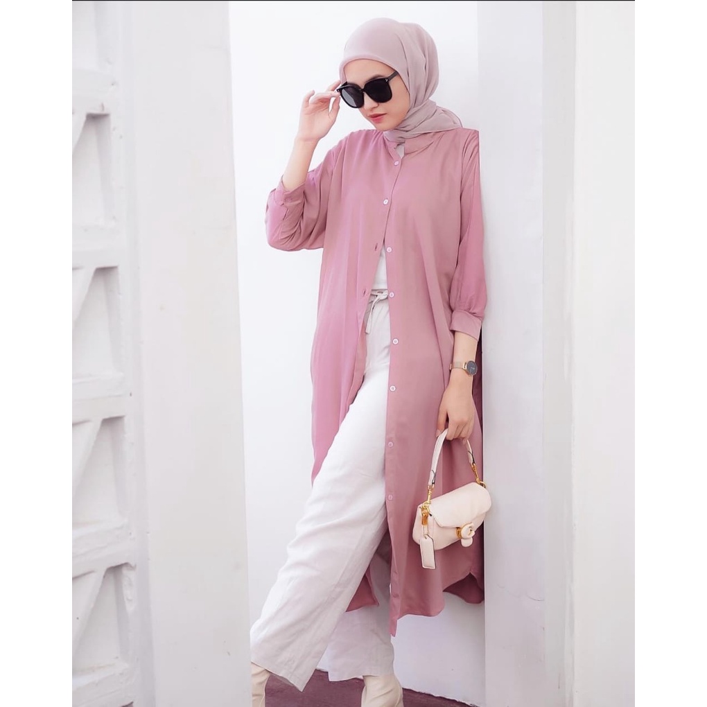 (MGA) TUNIK INAYAH FULL KANCING DAILY BUSUI WANITA AIRFLOW CRINCLE