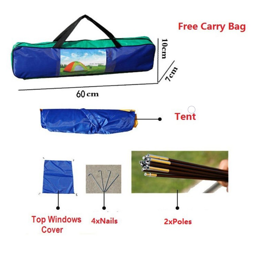 Yamata Tenda Camping Multicolour 2 to 3 Person Camping Tent /Hiking/Outdoor Kemah With Carry Bag Khemah Serbaguna Kemah Camping Outdoor