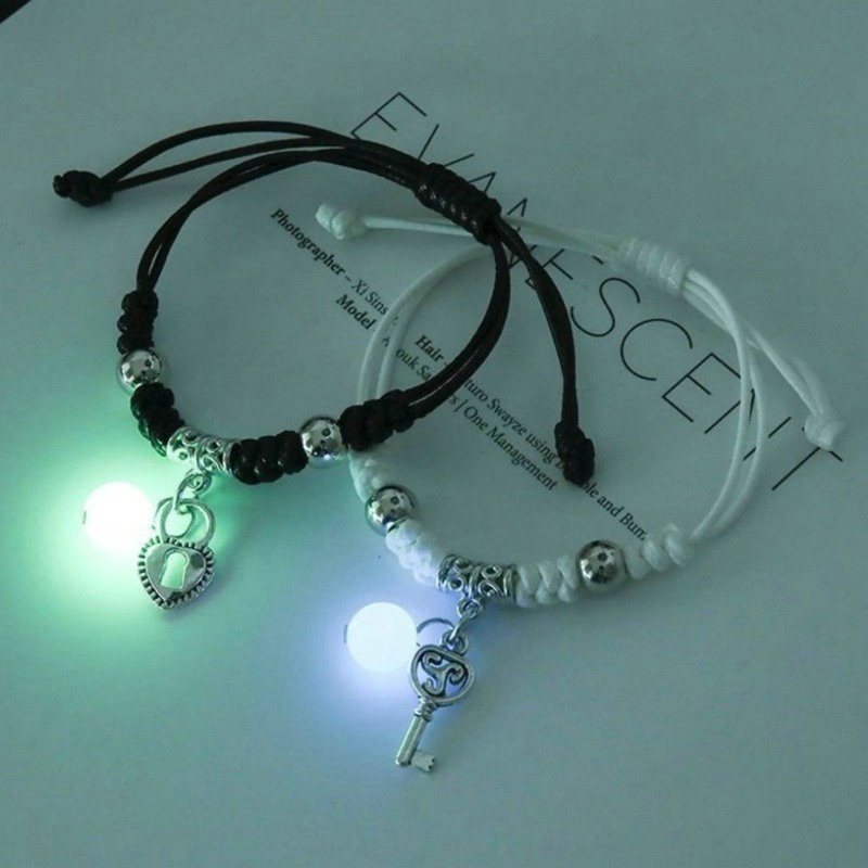 2pcs Gelang Anyaman Luminous Adjustable Untuk Pria Dan Wanita