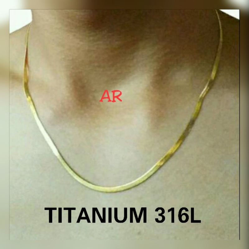 (60cm)Kalung Pria Wanita Real Titanium Anti Karat Kotak Warna Silver Gold Black - Italy