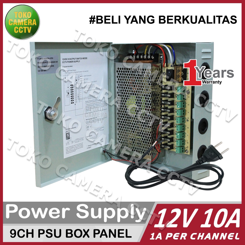 POWER SUPPLY CCTV 12V 10A PSU BOX PANEL BERGARANSI