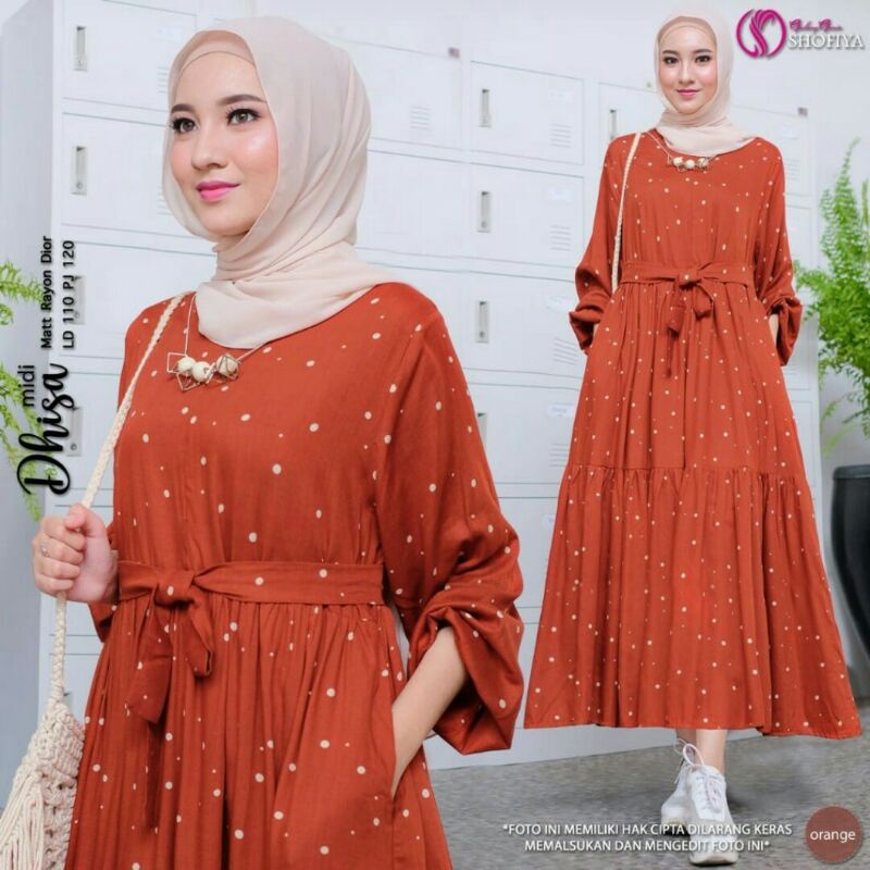 REBECA, DHISA Midi Dress Wanita muslim Ory by Shofiya