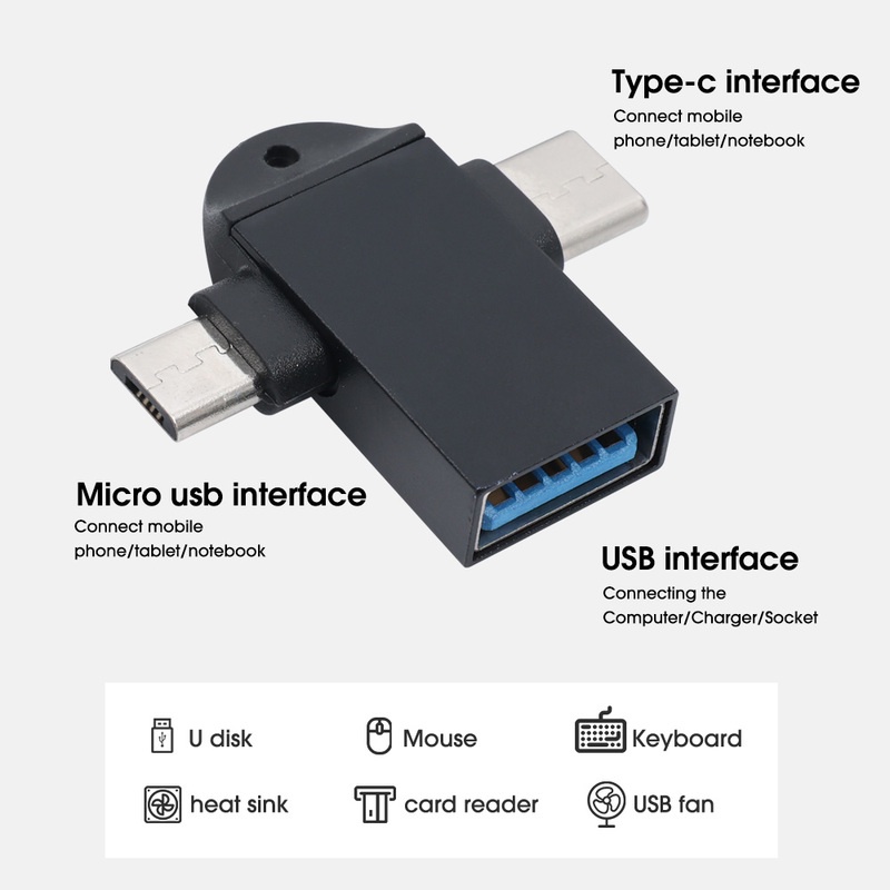 2 IN 1 Adapter OTG USB Ke Tipe-C Female Ke Micro USB Tipe C Male Untuk Laptop / Handphone