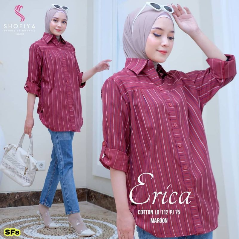 Kemeja Wanita Jumbo Katun Motif Garis Lengan Panjang E yukata Picture ORIGINAL by Shofiya Solo-1