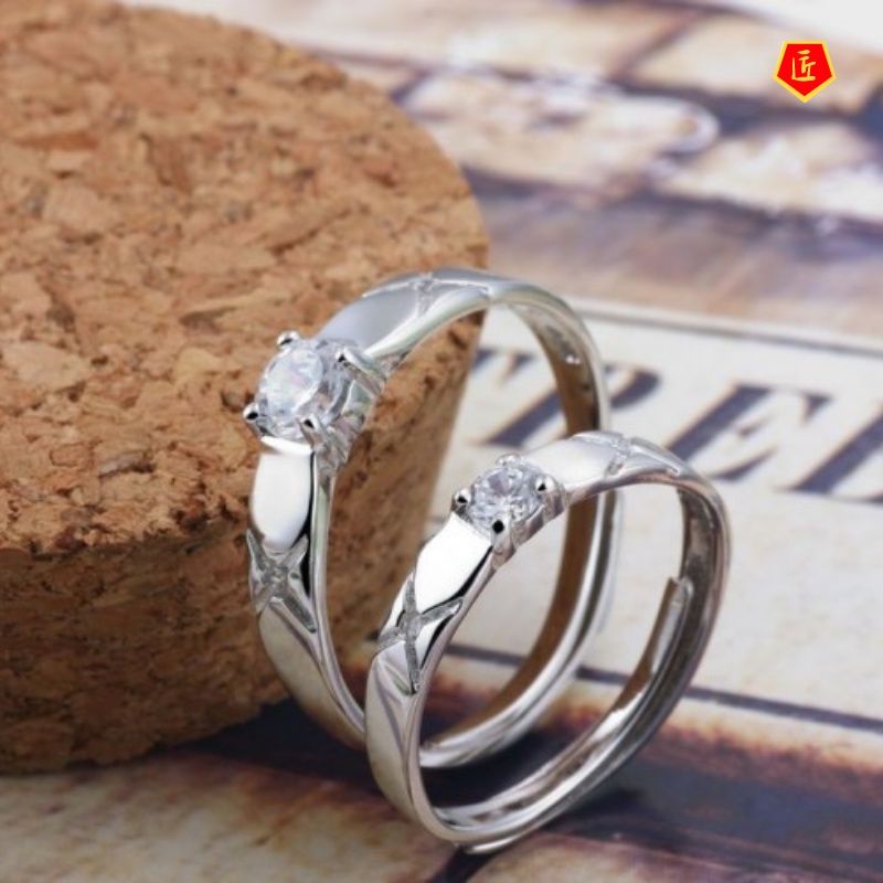 [Ready Stock]Korean Style Simple Diamond Couple Silver Ring