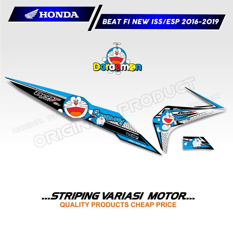 Striping variasi stiker motor BEAT NEW FI ISS/ESP 2016 sd 2019 model kartun DORAEMON