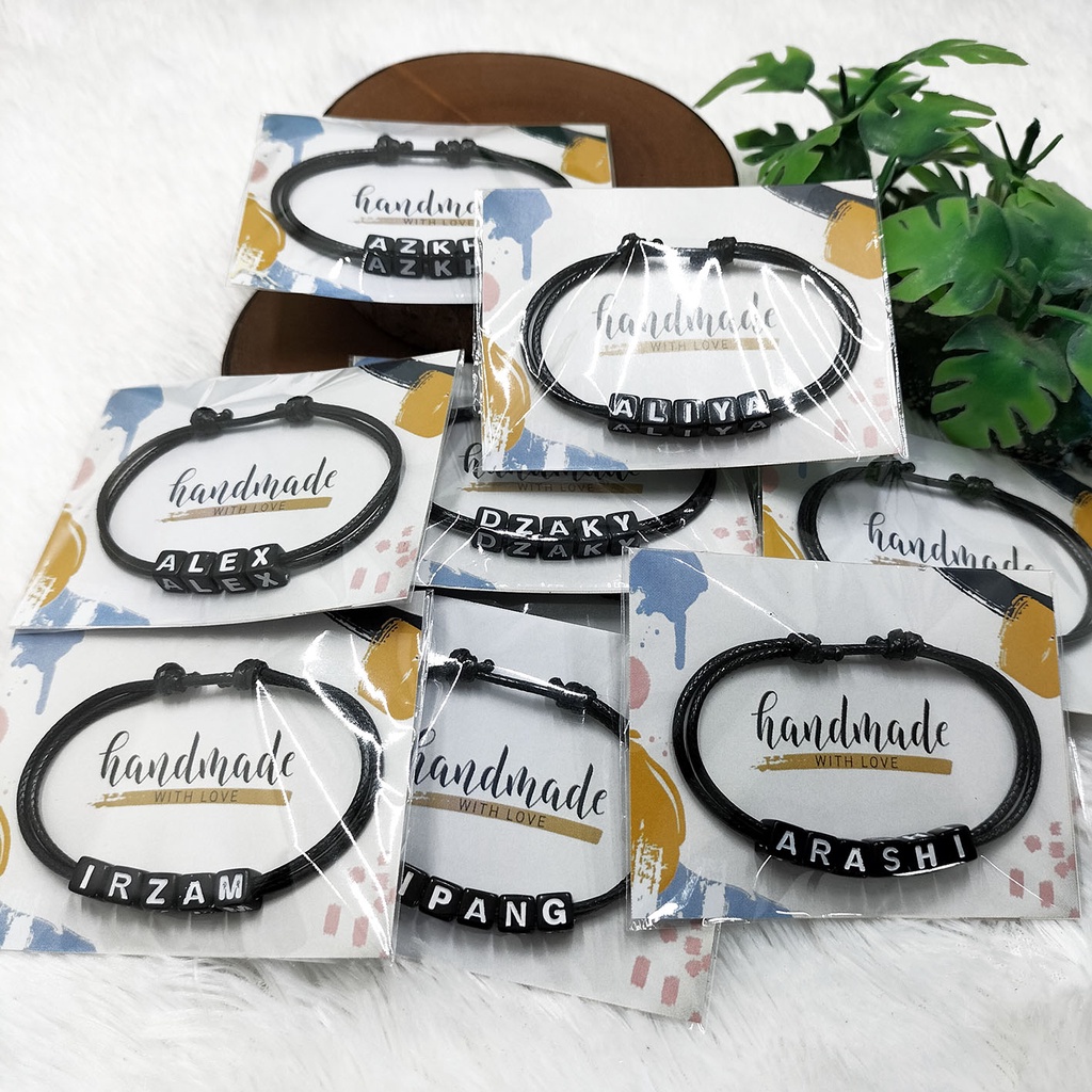 (COD) Gelang Custom Nama TALI KOREA Waterproof Kekinian Huruf Dadu  Collection Berkah Solo