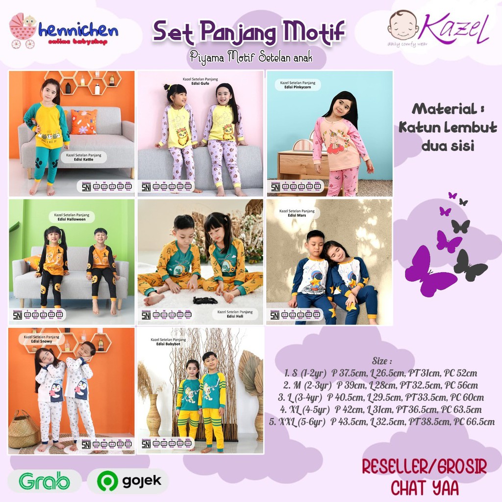 Kazel Setelan Panjang Motif Boy and Girl Piyama Motif Setelan Piyama anak  1-5 Thn  pakaian anak