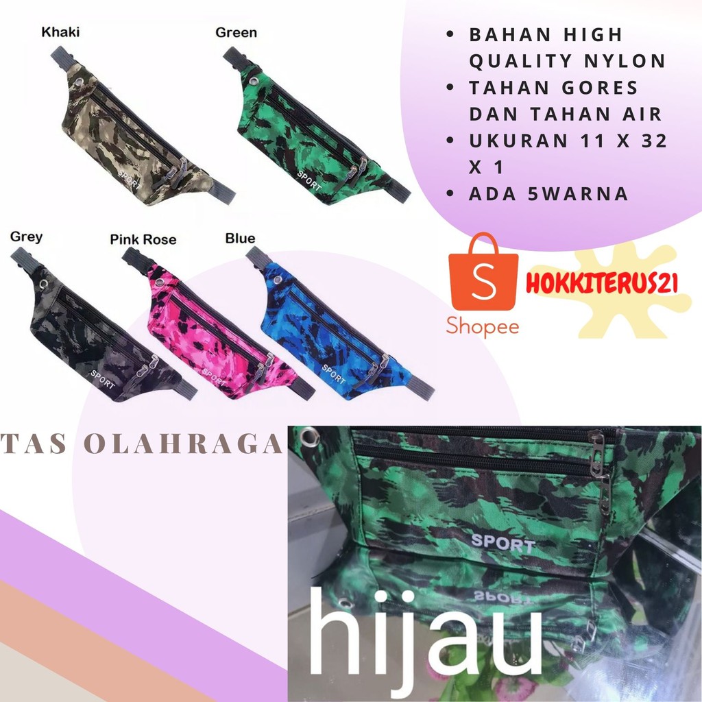 HOKKITERUS21 Tas pinggang sport abri loreng travel gym lari sepeda running waistbag anti air WATERPR