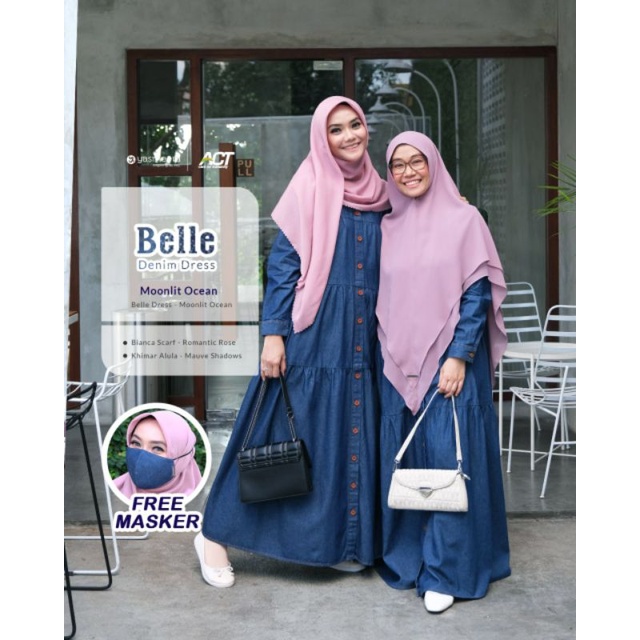 [HAFIA HIJAB ] BELLE DRESS/GAMIS/LONG DRESS DENIM POLOS HQ BISA OUTER BY YASMEERA