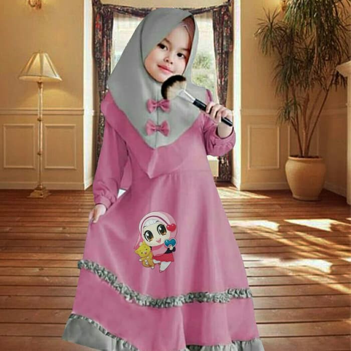 Setelan Baju Gamis Muslim Anak Perempuan Marsha Boneka Lampu LED HQ