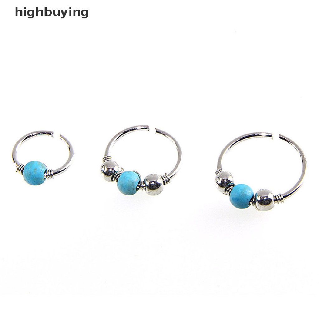 Hbid Anting Hoop Tindik Hidung Bahan Stainless Steel Hias Turquoise Untuk Wanita