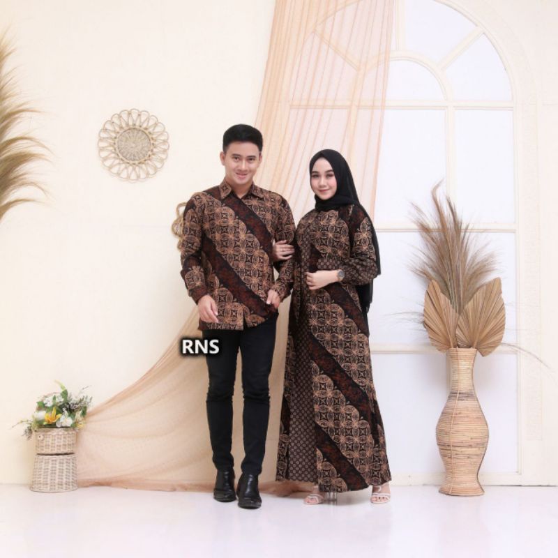 Batik Couple Keluarga Gamis Busui Motif Prasasti Batik Keluarga Seragam