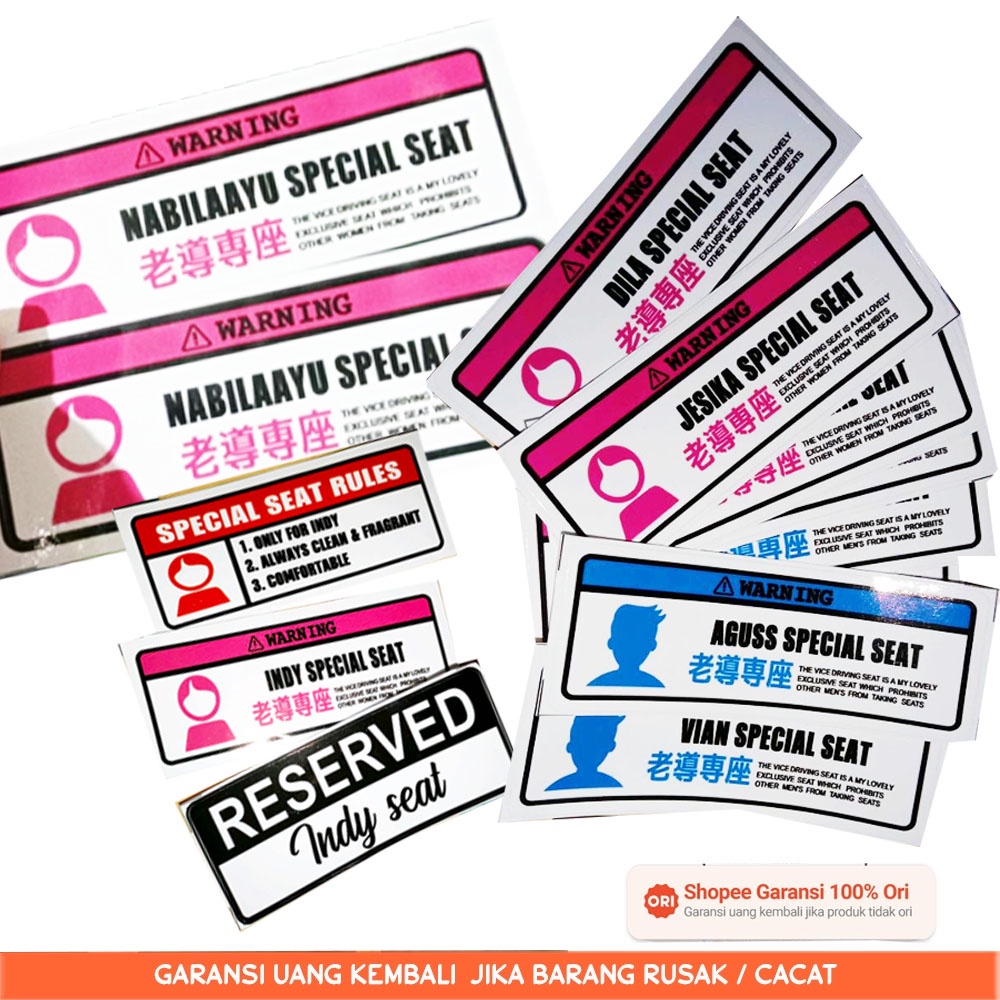 Masseri -  Cetak sticker Label Special Seat Custom / Spesial Seat bahan Glossy premium