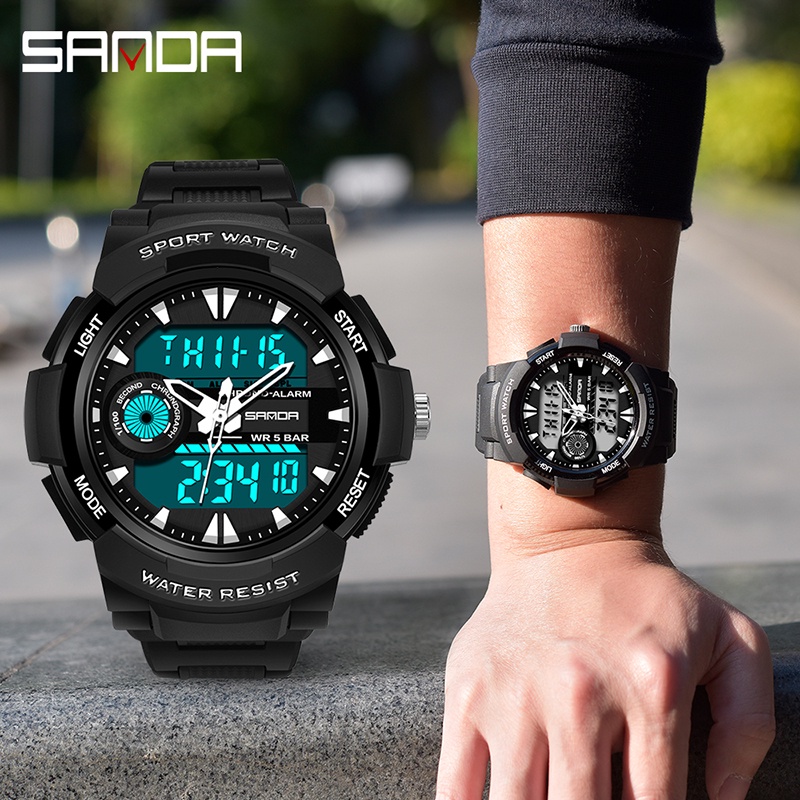 SANDA 6002 Jam Tangan Pria Digital Analog Tali Rubber Shockproof Anti Air WATCHKITE WKOS