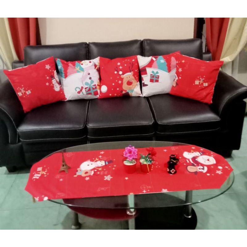 Paket Natal/Christmas 1 Taplak meja dan 5 sarung bantal kursi (MOTIF BARU)