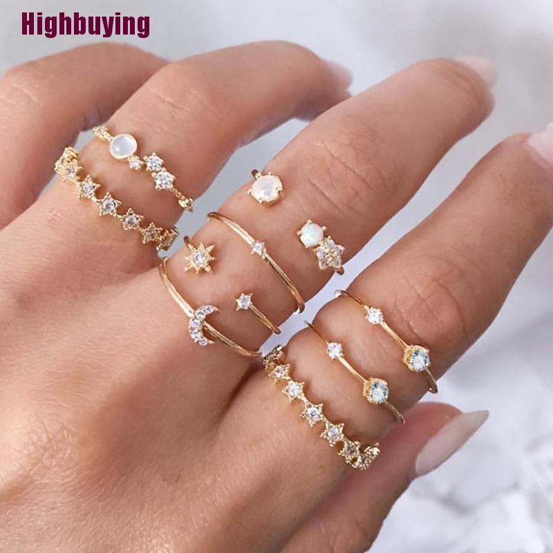 Hbid 9Pcs / Set Cincin Aneka Bentuk Gaya Vintage Boho Untuk Wanita