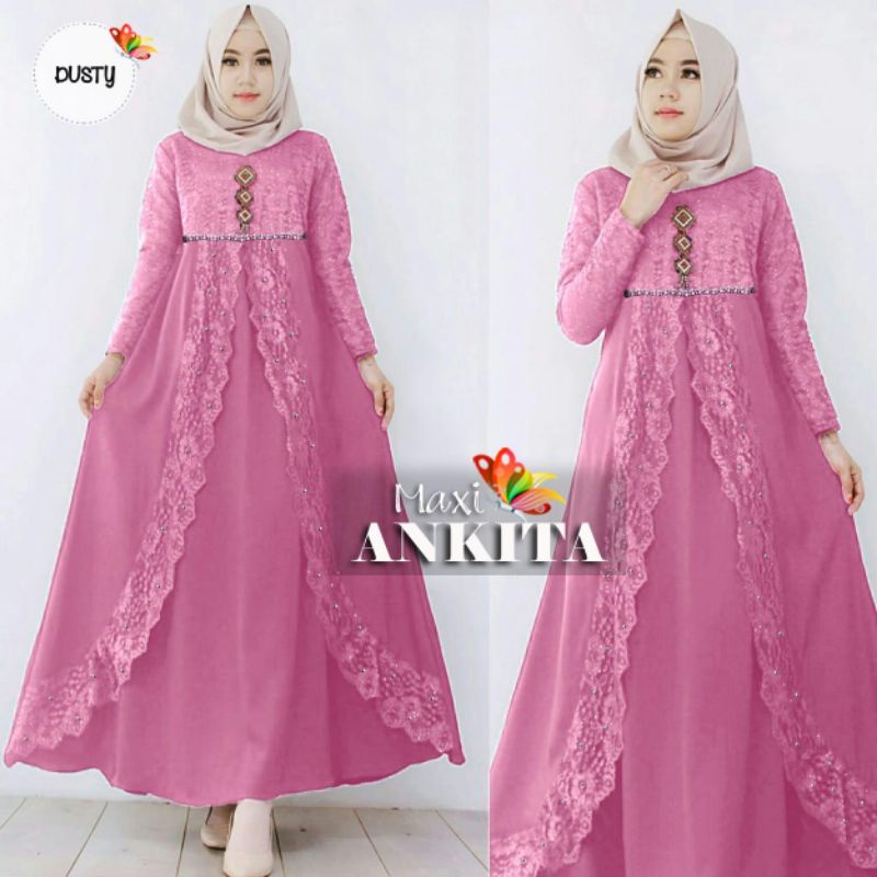 MAXY ANKITA BRUKAT MUTIARA, MOSCREPE PREMIUM, FURING, GAMIS HIJAB MUSLIM, MAXY DRESS