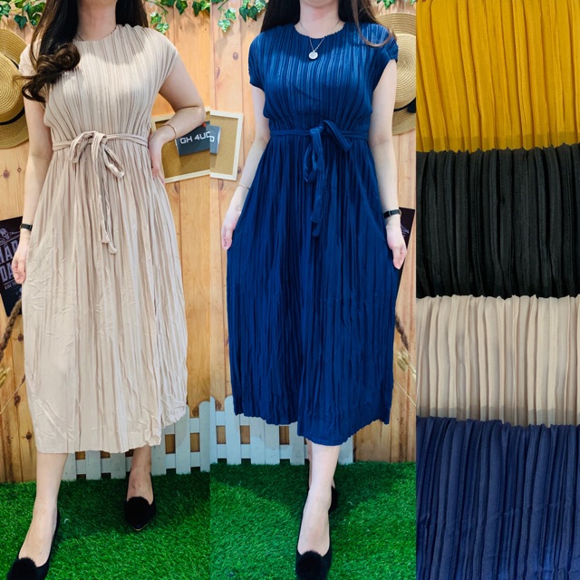 MIDI DRESS PLAIN PLISKET IMPORT SIZE JUMBO