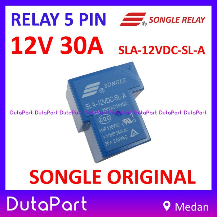 Relay 12V 30A ORIGINAL SONGLE SLA-12VDC-SL-A 5 PIN Kaki 5P