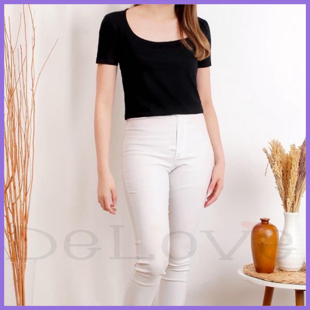 DeLove - Atasan CropTop Polos Wanita U neck / Croptop Atasan Polos baju Wanita Leher U / Kaos Tshirt