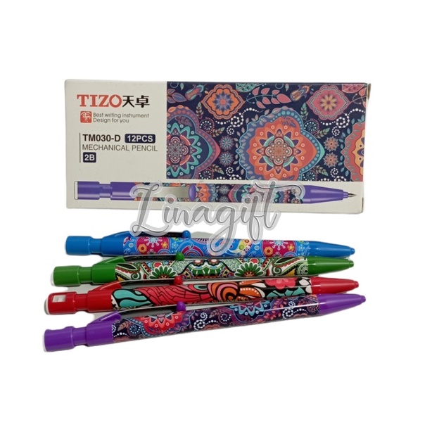 ( Ecer 1 pc ) PENSIL MEKANIK TIZZO - MECHANICAL PENCIL MOTIF BATIK / KAYU WARNA MENARIK