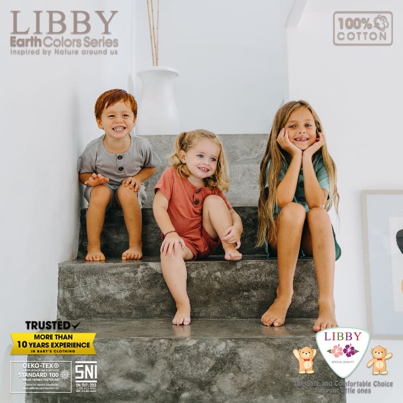 Libby Earth series New Comfy Set Warna Baru Kancing Depan Setelan Pendek Baju Bayi