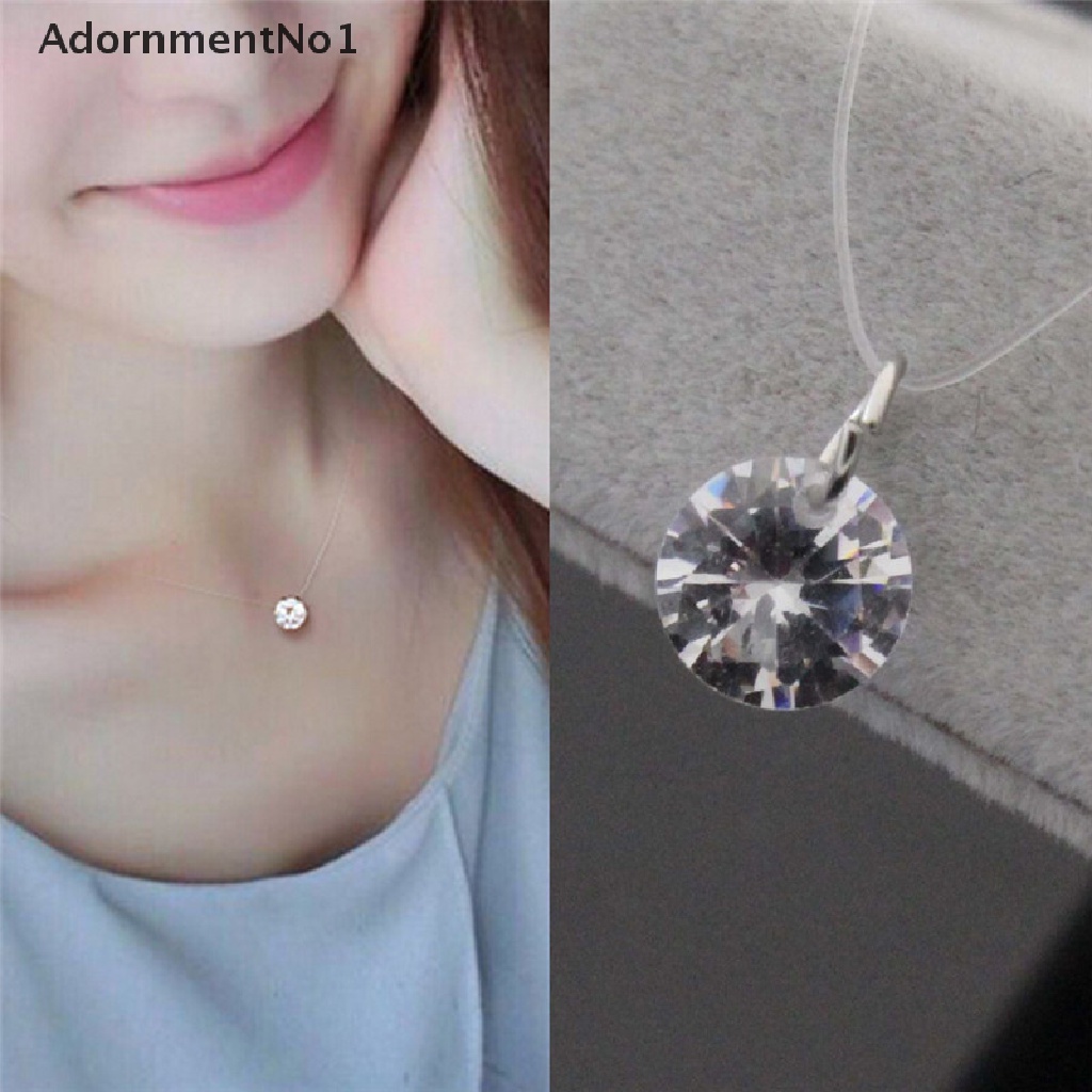 (AdornmentNo1) Kalung Tali Pancing Transparan Dengan Liontin Batu Zircon Untuk Wanita