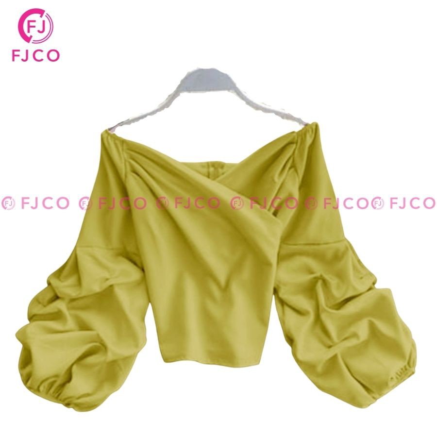 FJCO - Baju Atasan Wanita Korea Terbaru 2022 / Blouse Wanita Kekinian Lengan Balon Blouse Freya-Ijo lemon
